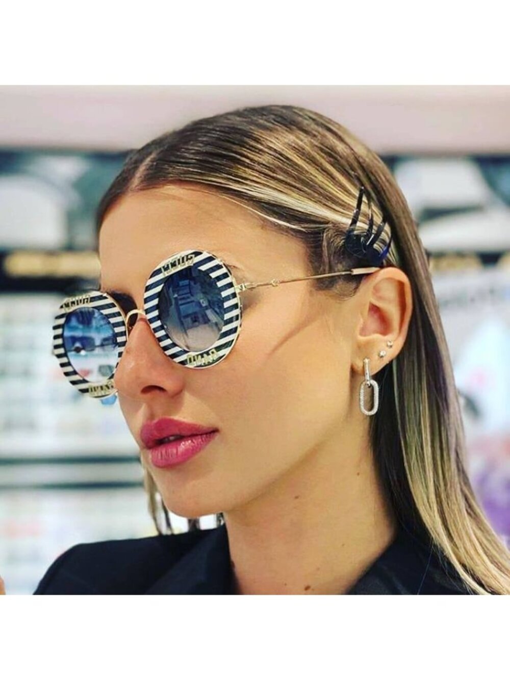 Gucci GG0113S 008 Sunglasses Black Round Frame, Blue Gradient Lenses - Picture 9 of 11